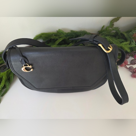 Vintage Coach Geometric Vista Crossbody/Shoulder Bag In Black Leather - Picture 8 of 15